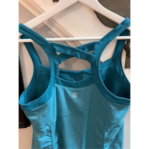 Athleta Teal Ruched Long Line Shelf Bra Athletic Top sz LT - Picture 3 of 5